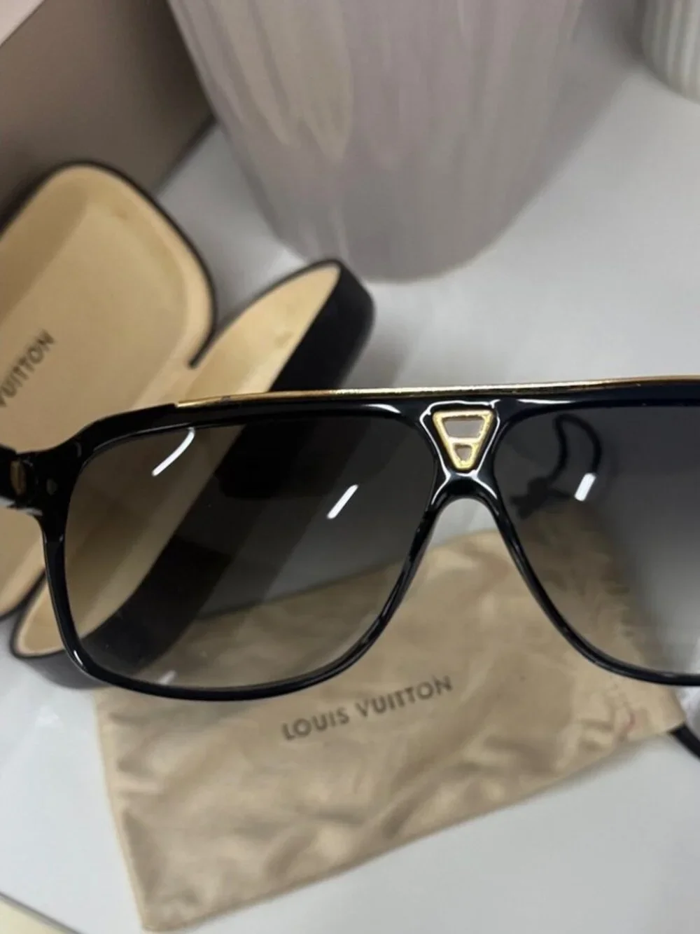 LV Black & Gold Oversized Aviator Sunglasses